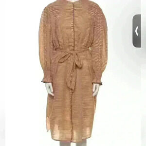 Ulla Johnson Shirtdress beige Long Sleeve stripes button up Crew Neck